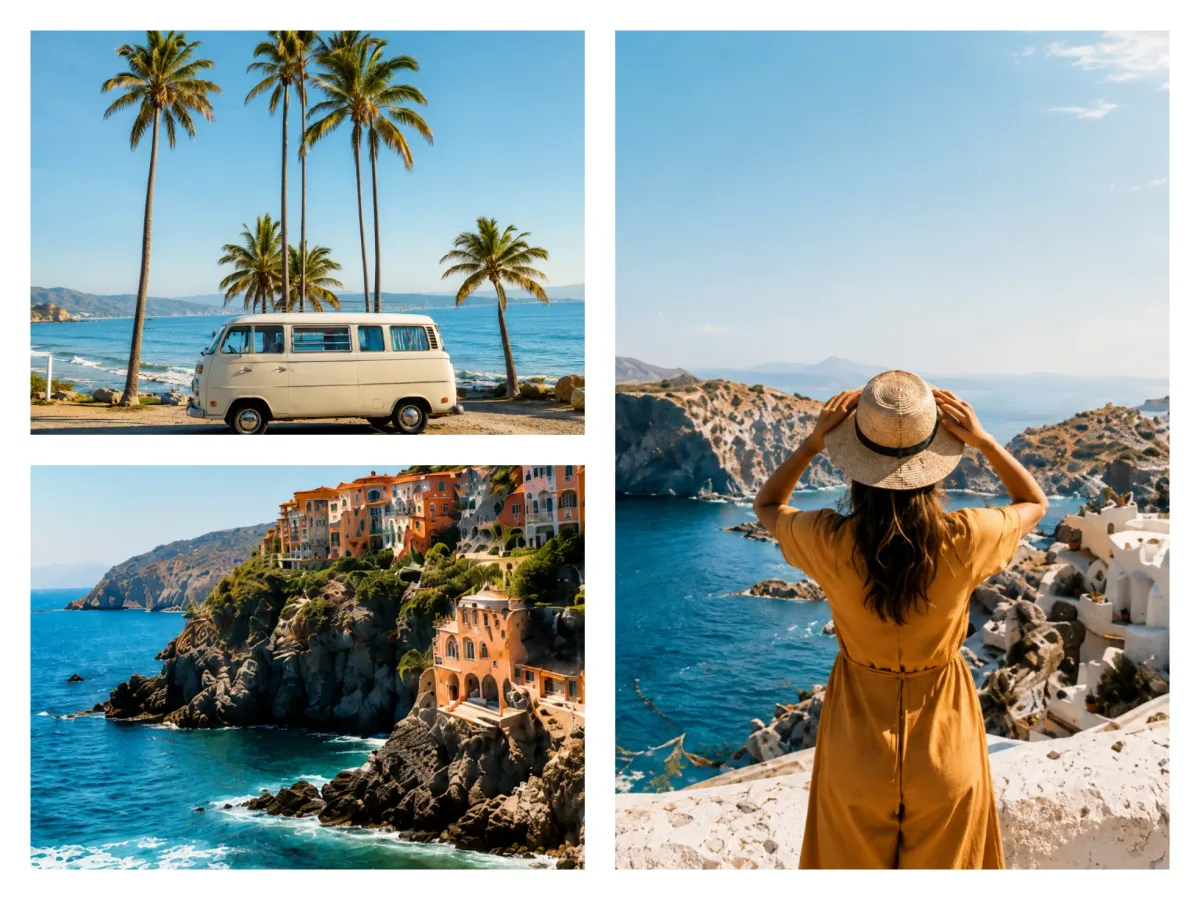 Grid collage combining three travel photos in one frame