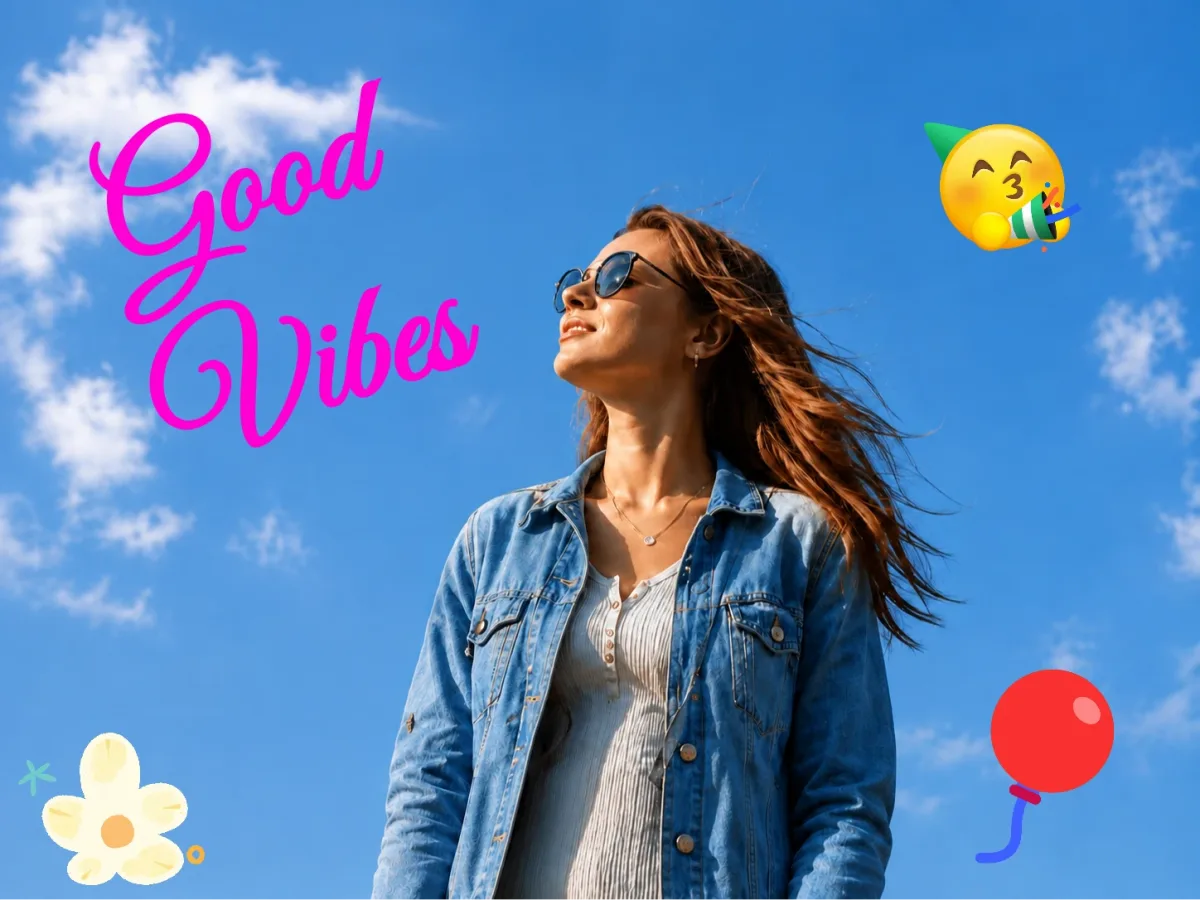 Photo with handwritten lettering and stickers arranged on separate layers