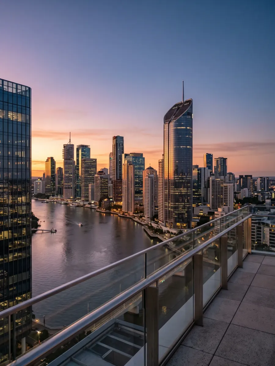 City skyline at sunset