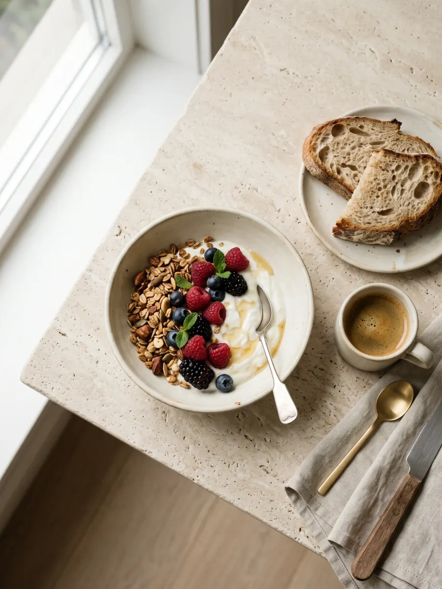 Flat lay of food on a table