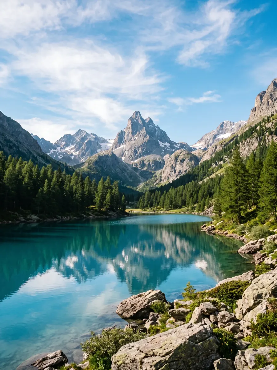 Mountain lake with calm reflections
