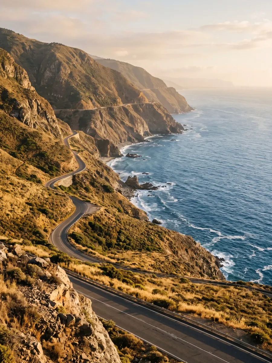 Coastal road winding along the ocean