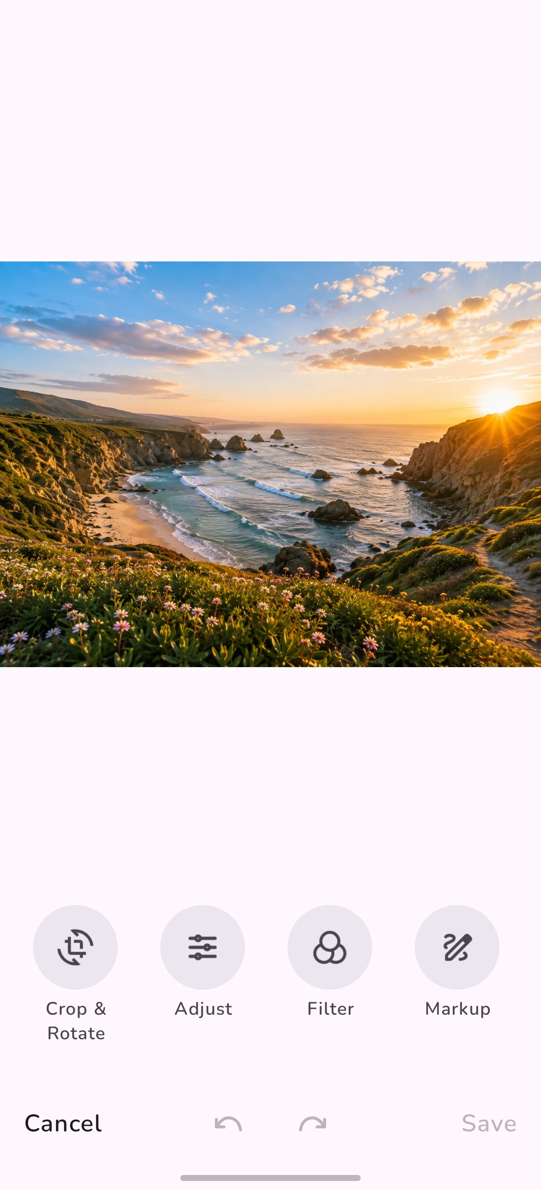 Photo Gallery photo editor showing adjustment controls