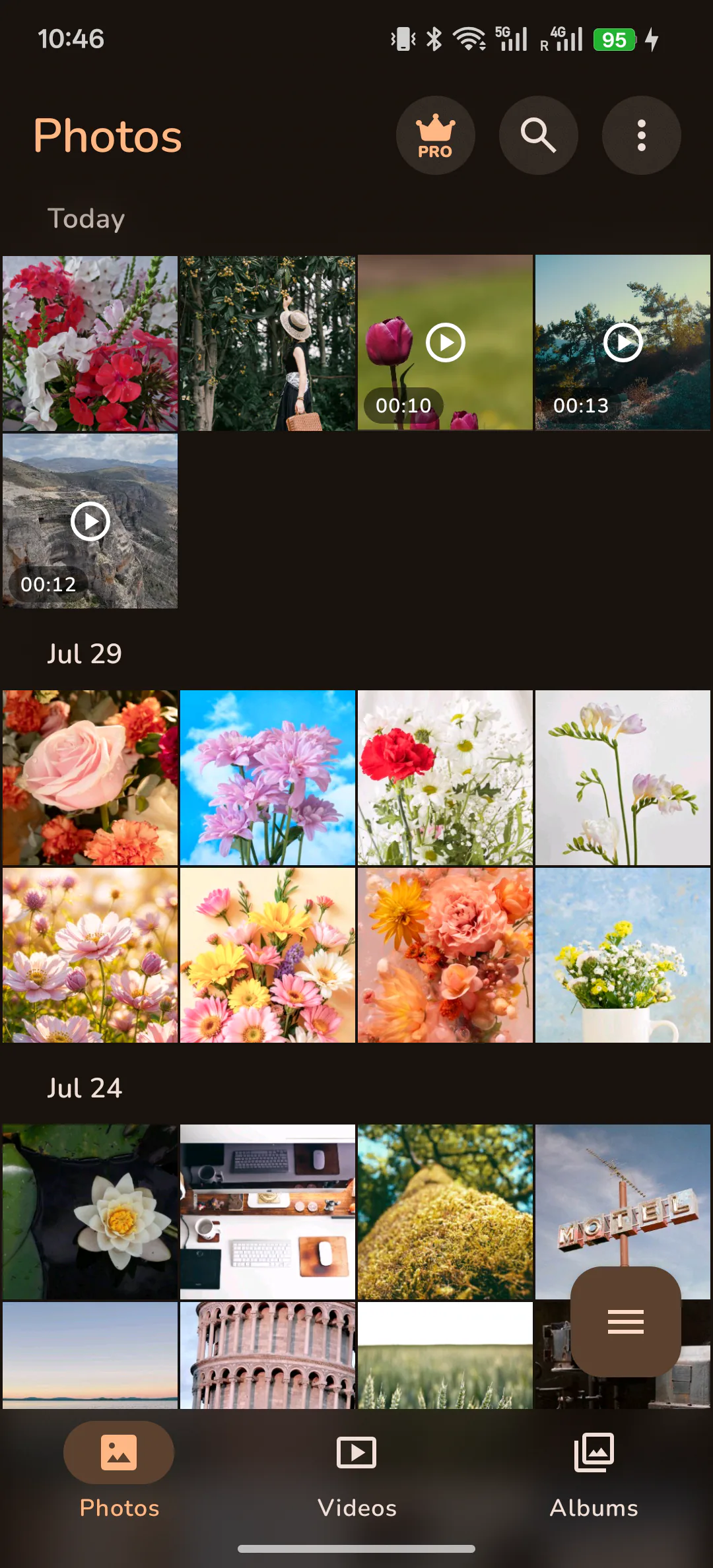 Photo Gallery media library showing photos and videos together